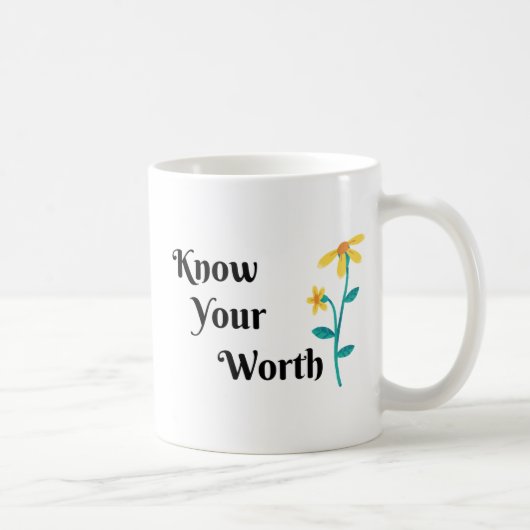 WEET UW WERD QOUTE, FLOWER DESIGN KOFFIE MOK (Rechts)