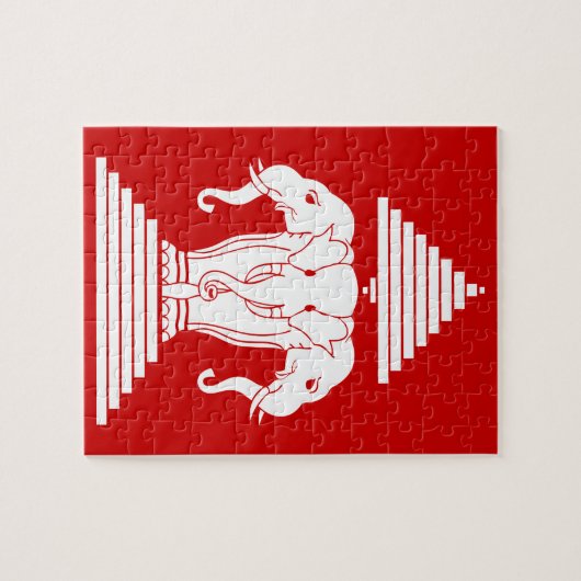 Weg drie kopende olifant Lao/Laos vlag Legpuzzel (Horizontaal)