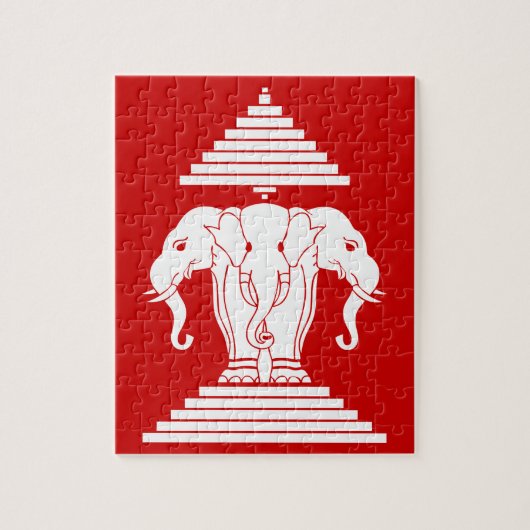 Weg drie kopende olifant Lao/Laos vlag Legpuzzel (Verticaal)