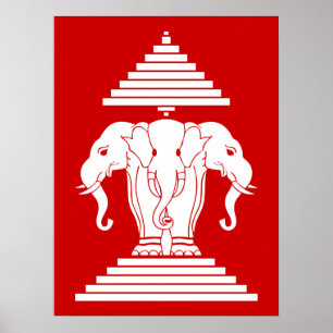 Weg drie kopende olifant Lao/Laos vlag Poster