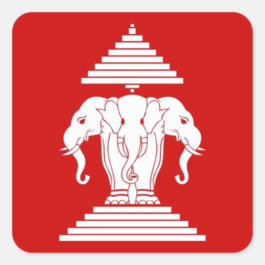 Weg drie kopende olifant Lao/Laos vlag Vierkante Sticker (Voorkant)