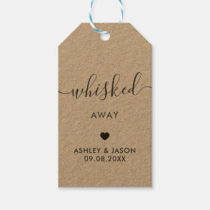 Weg gedraaid, Whisk Favor, Labels met weddenschap Cadeaulabel