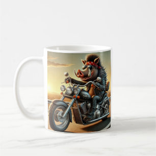 Weg Hog Motorfiets Mok Biker Varken Rijdend op C