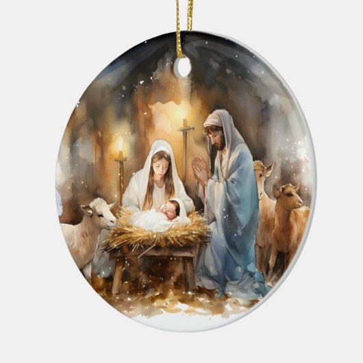 Weg in een kribbe Kerstmis Keramisch Ornament (Links)