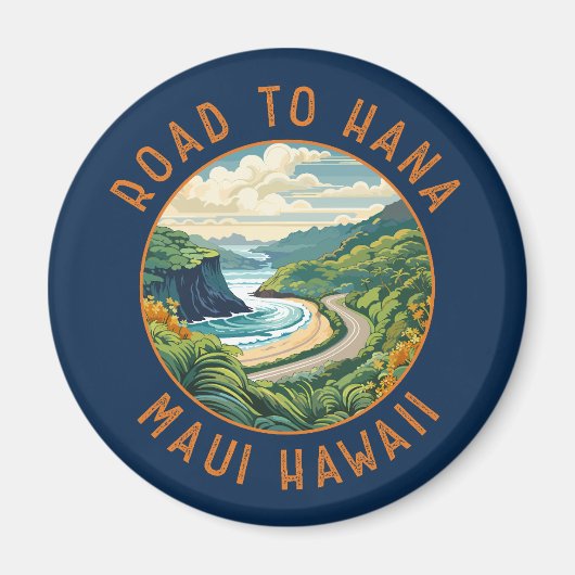 Weg naar Hana Maui Hawaii Retro Distress Circle Magneet (Voorkant)