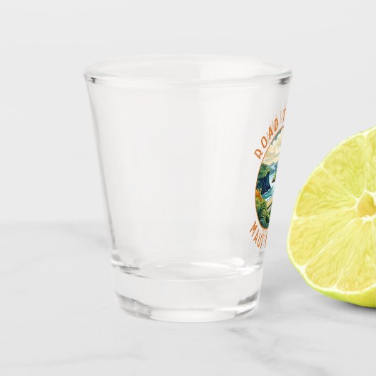 Weg naar Hana Maui Hawaii Retro Distress Circle Shot Glas (Links)