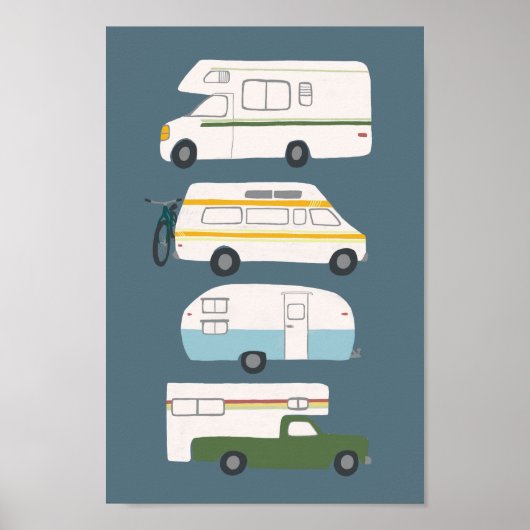 WEG TRIP! Campervan vanlife RV Trailer Blue Poster (Voorkant)