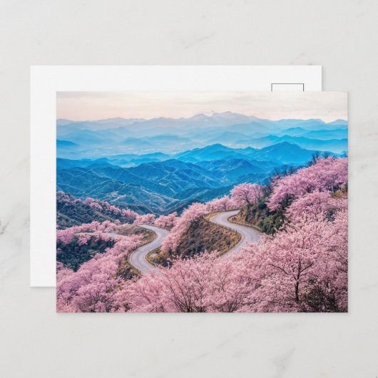 Wegen door berglandschap met bloeiende Che Feestdagenkaart (Voorkant / Achterkant)