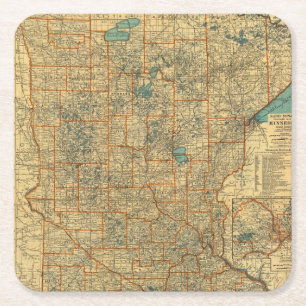 wegenkaart Minnesota Vierkante Kartonnen Onderzetter