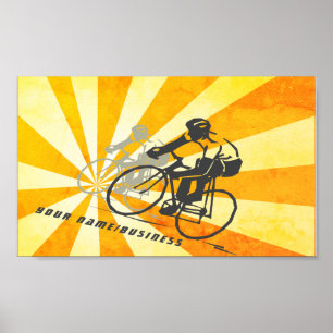Wegfietsers met Retro Sunburst Biking Business Poster