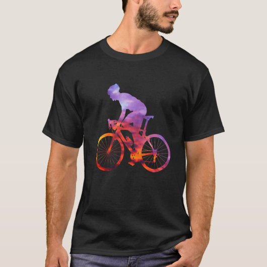 Wegfietsilhouet met avondrode fietsers t-shirt (Voorkant)