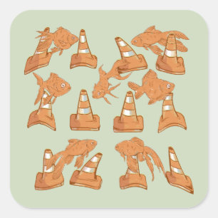 Wegkegels en oranje goudvissen vierkante sticker
