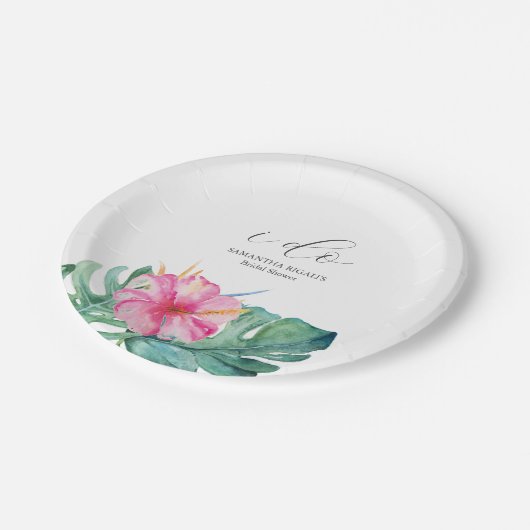 Wegwerp Bruiloftsfeestplates Roze Bloemen Papieren Bordje (Gekanteld)