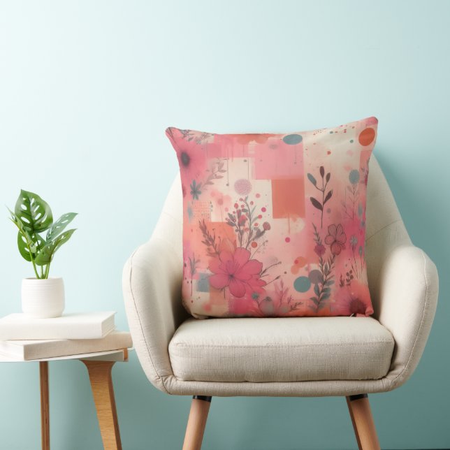 Wegwerp kussen met blozende bloemencollage (Stoel)