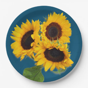 Wegwerpboeket van blauwe zonnebloem papieren bordje