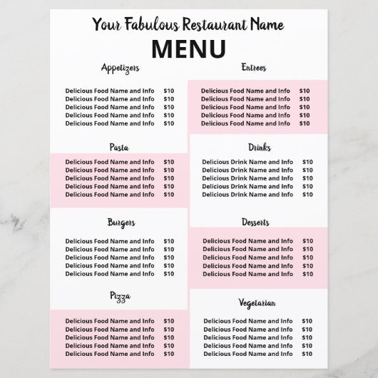 Wegwerpmenu restaurant voor Covid-19 roze (Voorkant)