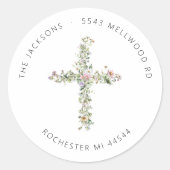 Weide bloemkroon Kruisadres Klassiek Rond Ronde Sticker (Voorkant)