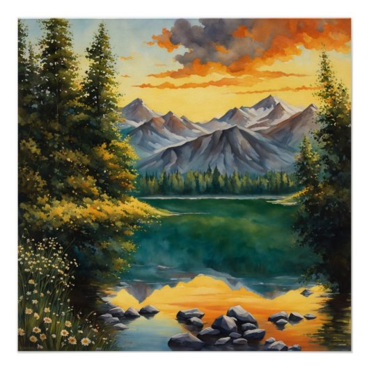 weide gevuld met witte bloemetjes Glanzend Poster Perfect Poster (Voorkant)