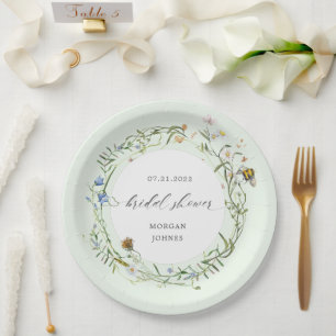 weide met wilde bloemen elegante bruidsshower papieren bordje