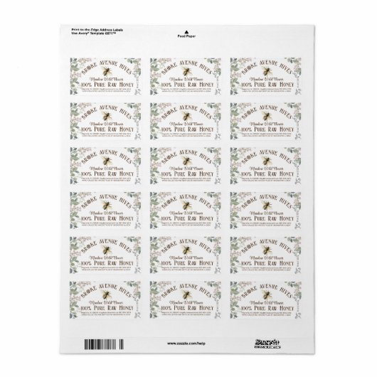  weidebloemen & bijen datum geoogste honing etiket (Full Sheet)