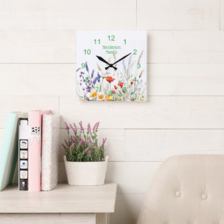 Weidebloemen en Lavendel Vierkante Klok