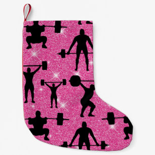 Weightlifting Fitness Workout Sport Roze Glitter Kleine Kerstsok