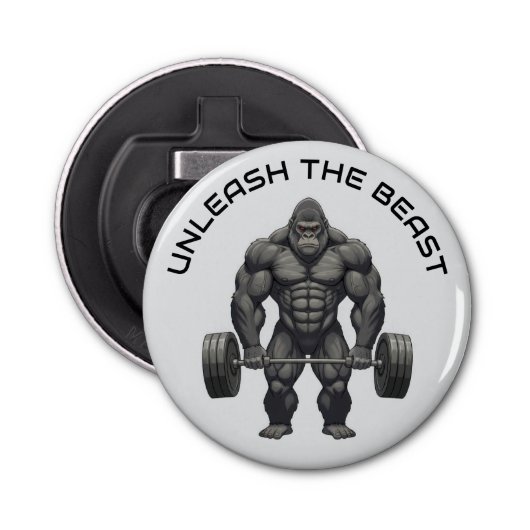 Weightlifting Gorilla Button Flesopener (Voorkant)