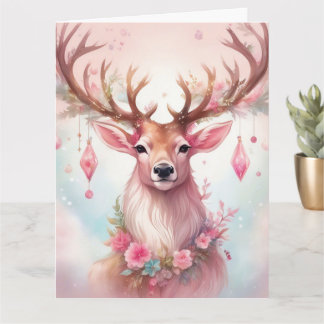 Weihnachten in pink: Rentier mit rosa Weihnachtssc Kaart