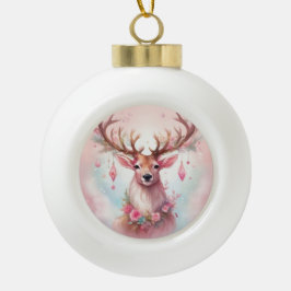 Weihnachten in pink: Rentier mit rosa Weihnachtssc Keramische Bal Ornament