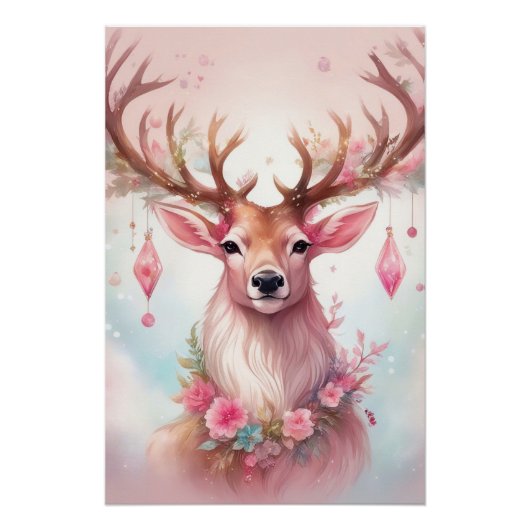 Weihnachten in pink: Rentier mit rosa Weihnachtssc Perfect Poster (Voorkant)