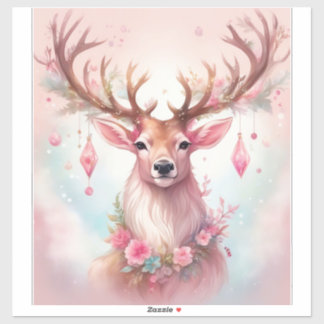 Weihnachten in pink: Rentier mit rosa Weihnachtssc Sticker