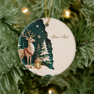 Weihnachtlicher Rentier Wald Rahmen Keramisch Ornament