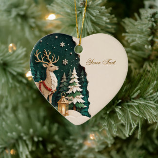 Weihnachtlicher Rentier Wald Rahmen Keramisch Ornament