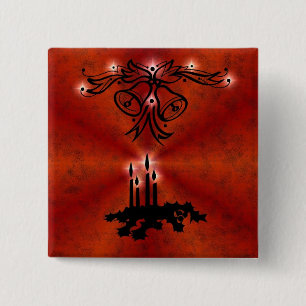 Weihnachts Ornamente mit Sterne auf rot Vierkante Button 5,1 Cm