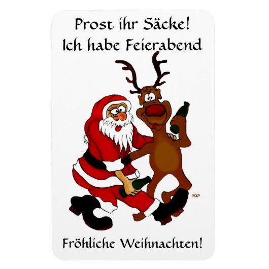 Weihnachtsmann mit Elch - Prost ihr Säcke! Magneet (Verticaal)
