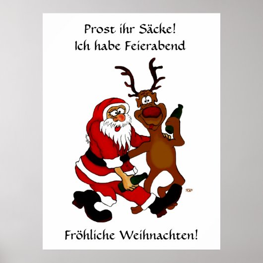 Weihnachtsmann mit Elch - Prost ihr Säcke! Poster (Voorkant)