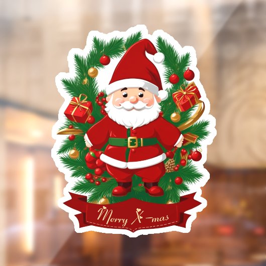 Weihnachtsmann mit Tannenzweigen -  Raamsticker (Vel 2)