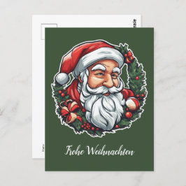 Weihnachtsmannkopf mit Kranz - Briefkaart