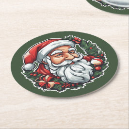 Weihnachtsmannkopf mit Kranz - Ronde Kartonnen Onderzetter