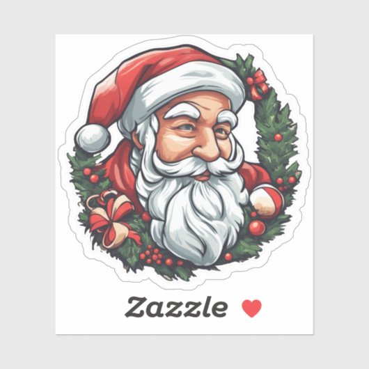 Weihnachtsmannkopf mit Kranz - Sticker (Vel)