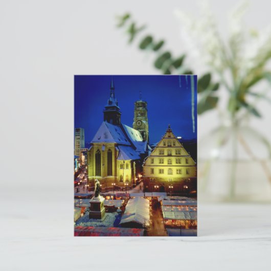 Weihnachtsmarkt, Stuttgart, Abendstimmung mit Schn Briefkaart (Staand voorkant)