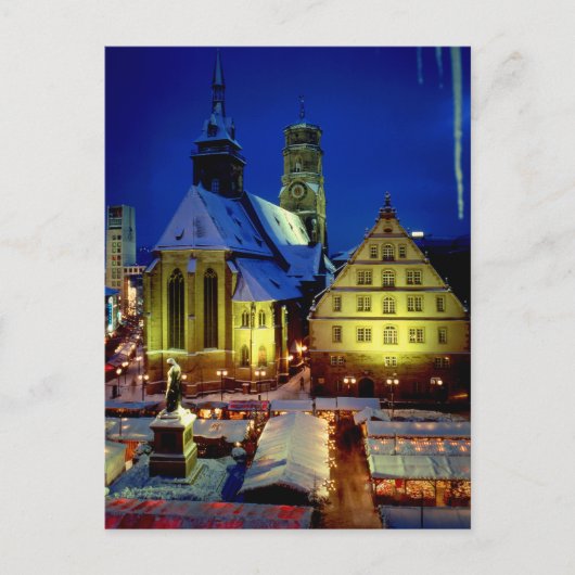 Weihnachtsmarkt, Stuttgart, Abendstimmung mit Schn Briefkaart (Voorkant)