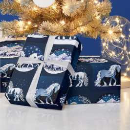 Weihnachtspferde in Blau Cadeaupapier