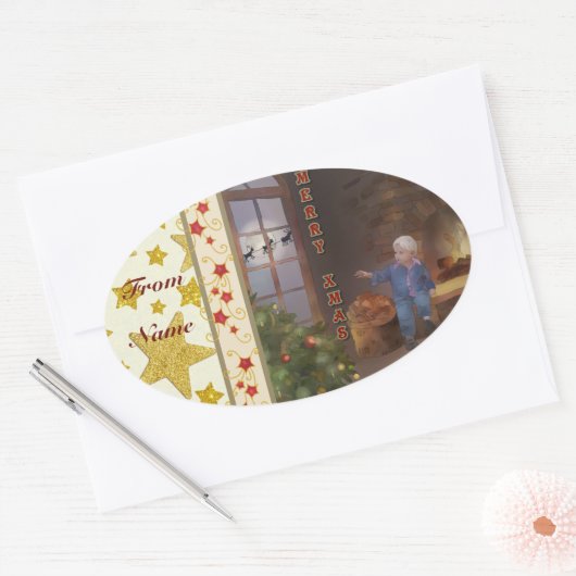 Weihnachtsschlitten ovale sticker (Envelop)