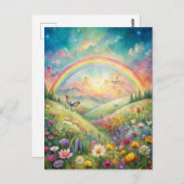 Weiland met bloemen en vlinders en een regenboog briefkaart (Voorkant / Achterkant)