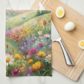 Weiland met bloemen en vlinders en een regenboog theedoek (Quarter Fold)