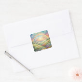 Weiland met bloemen en vlinders en een regenboog vierkante sticker (Envelop)