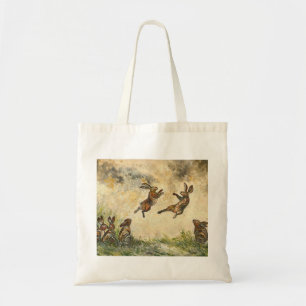 Weiland Wedstrijd Speelse Hazen in een Weiland Tote Bag