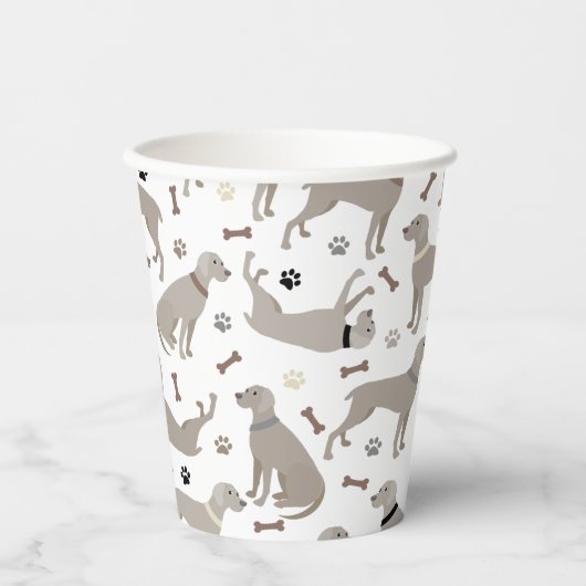 Weimaraner Botten en Paws White Paper Cups Papieren Bekers (Voorkant)