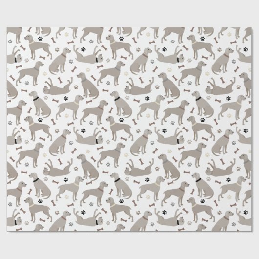Weimaraner-Botten en Wit-papier met poten Cadeaupapier (Vlak)